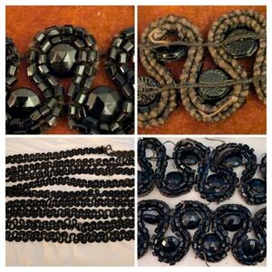 SOLD Victorian Jet Black Glass Button Beaded Mourning Lace Trim 5yds
